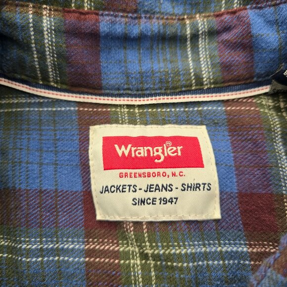 Wrangler Shirt Mens 2XL Plaid Flannel‎ Button Up Long Sleeve Western Cowboy - Picture 5 of 7